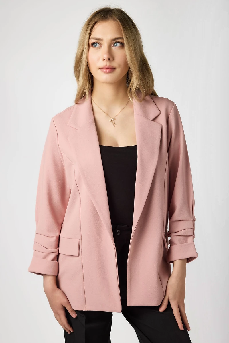 Stretch Crepe Blazer with Ruched Sleeves
