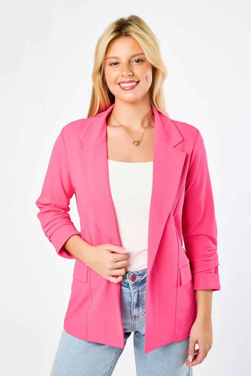 Stretch Crepe Blazer with Ruched Sleeves
