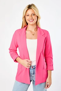 Stretch Crepe Blazer with Ruched Sleeves