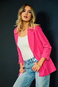 Stretch Crepe Blazer with Ruched Sleeves