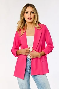 Stretch Crepe Blazer with Ruched Sleeves