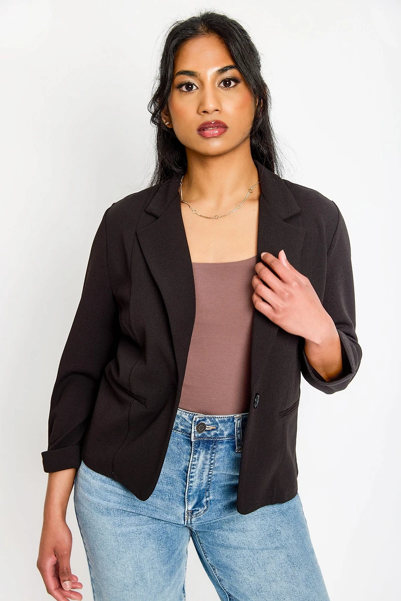 One-Button Blazer with Rolled Cuffs
