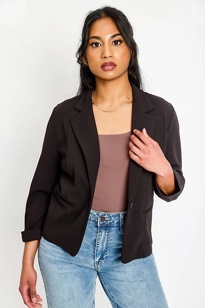 One-Button Blazer with Rolled Cuffs
