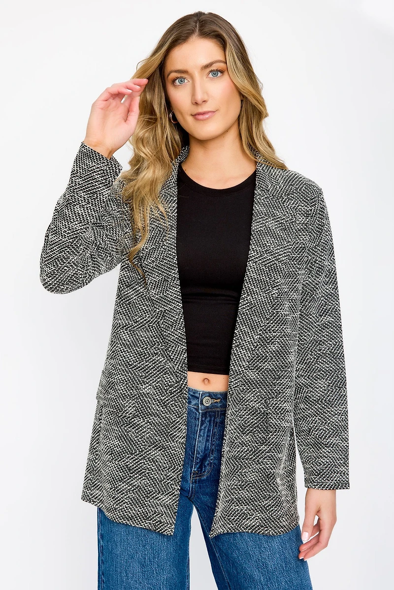 Flap Pockets Tweed Blazer Black