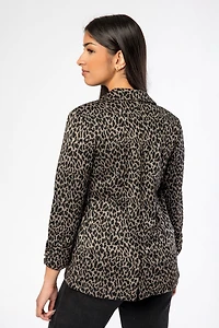 Animal Print Blazer with Ruched Cuffs