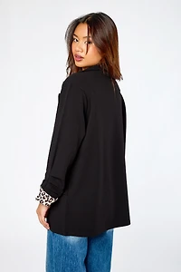 Stretch Crepe Blazer with Ruched Sleeves and Leopard Print Cuff
