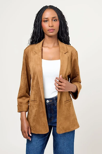 Faux Suede 3/4 Sleeve Blazer