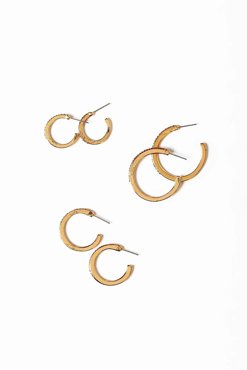 Triple Set of Rhinestone Hoops