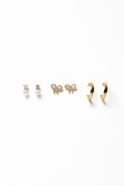 Bow, Pearl & Hoop Trio Earring Set