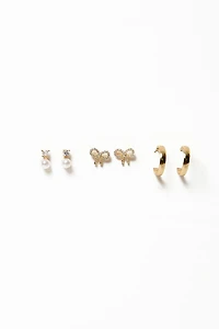 Bow, Pearl & Hoop Trio Earring Set