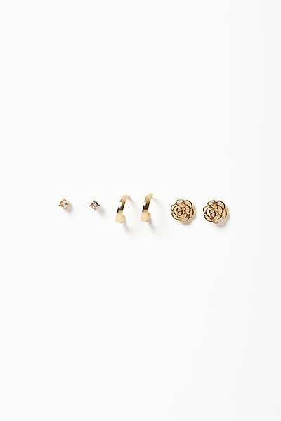 Rhinestone, Flower & Hoop Trio Earring Set
