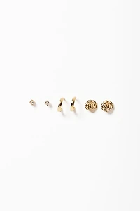 Rhinestone, Flower & Hoop Trio Earring Set