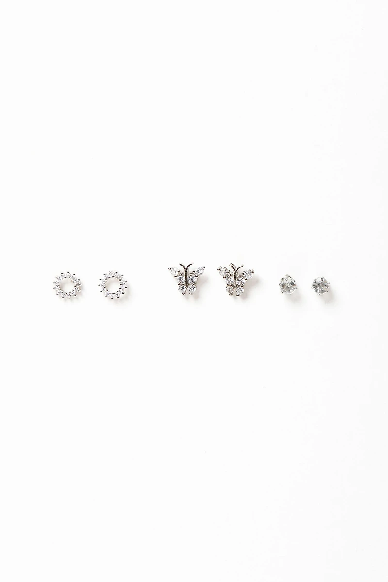Rhinestone & Butterfly Stud Trio