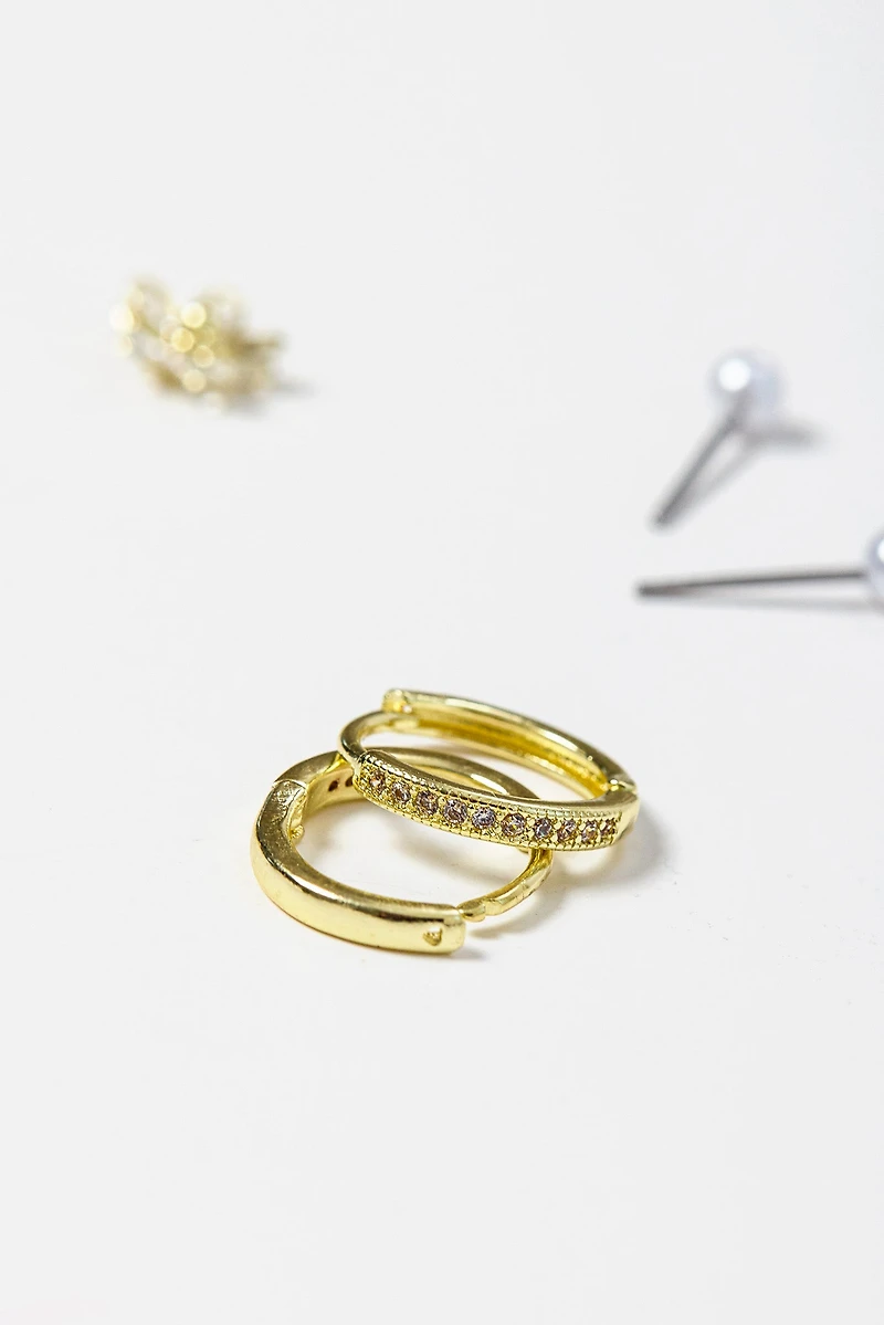 Pearl, Flower and Hoop Earring Set