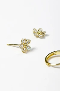 Pearl, Flower and Hoop Earring Set