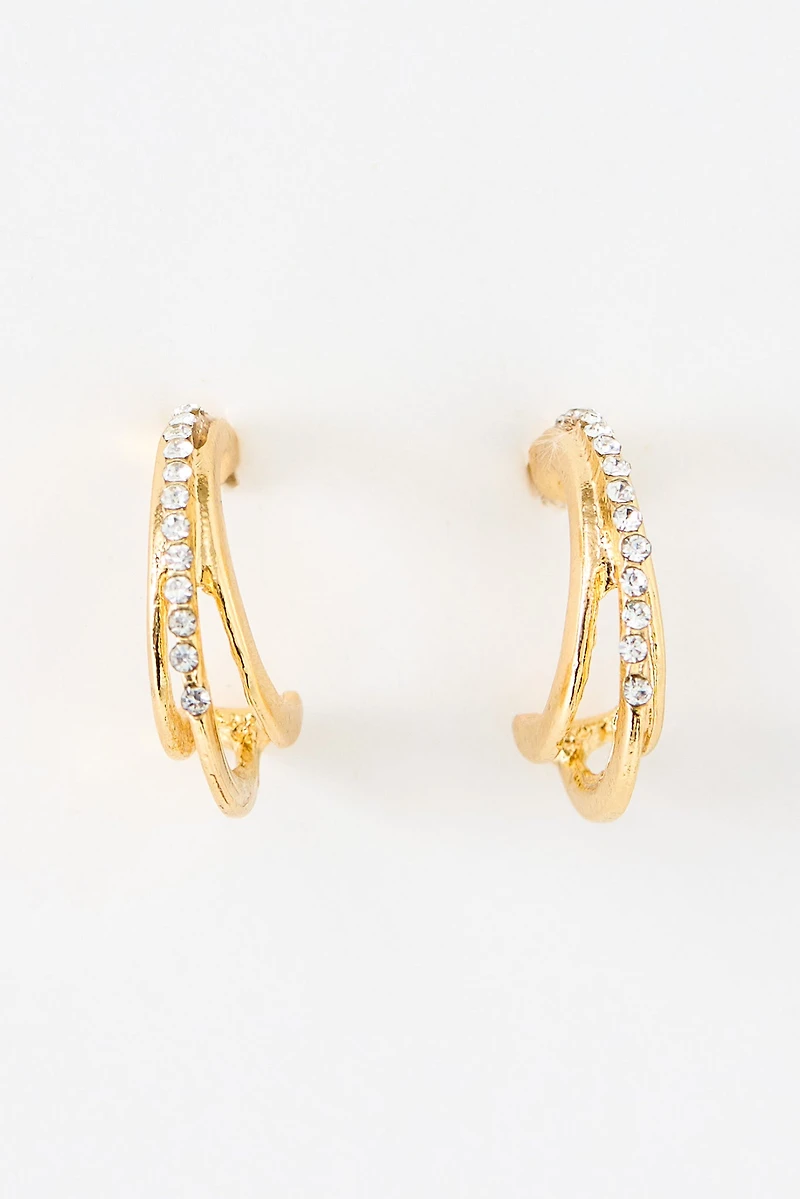 Small Rhinestone Triple Hoop Earrings