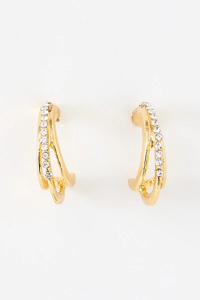 Small Rhinestone Triple Hoop Earrings