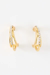 Small Rhinestone Triple Hoop Earrings