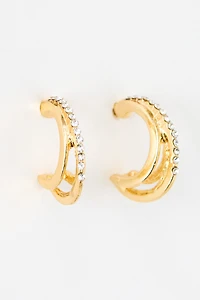 Small Rhinestone Triple Hoop Earrings