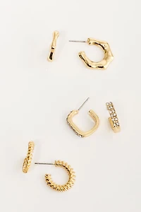 3 Pack Unique Stud-Hoop Earrings