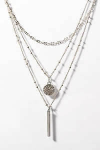 Triple Layer Necklace with Bar and Rhinestone Circle