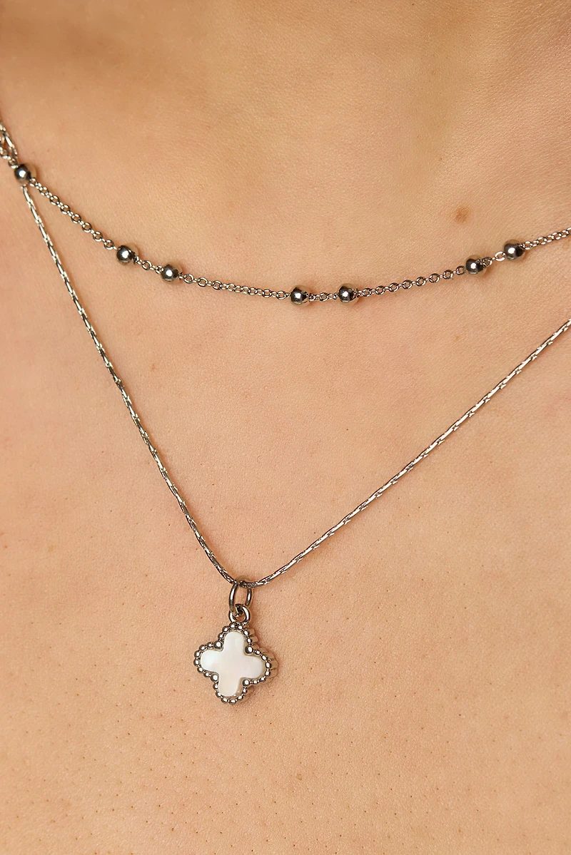 Double Strand Necklace with Clover Pendant