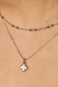 Double Strand Necklace with Clover Pendant
