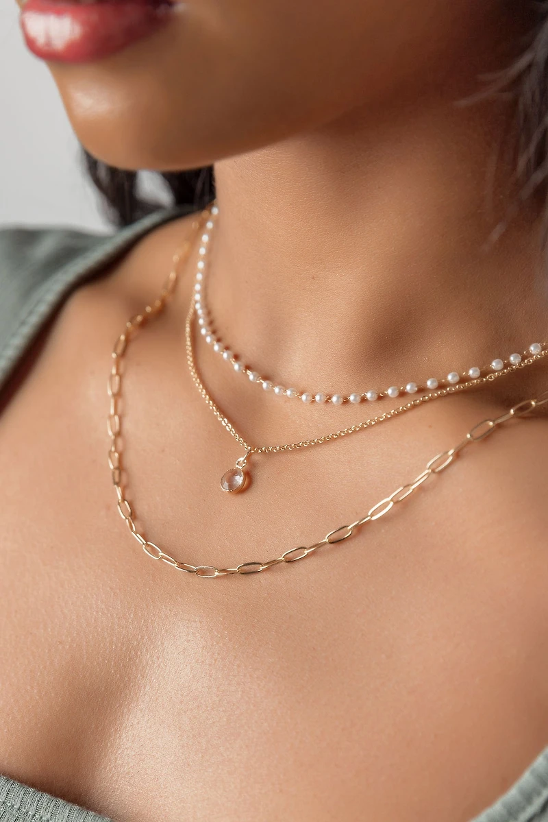 3-Pack Pearl and Chainlink Necklaces