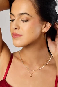 Pearl and Bow Double Necklace