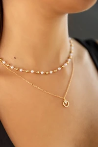 Mini Rhinestone Pearl Double-Chain Necklace