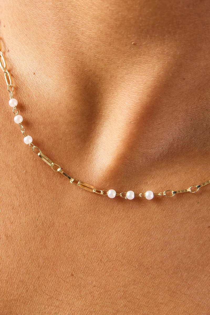Pearl Paper Clip Chain Necklace
