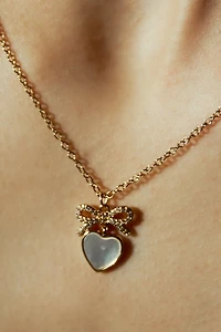 Pearl Heart with Bow Necklace
