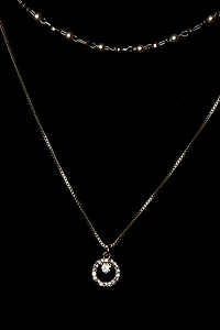 Double Strand Necklace with Pearls and Rhinestone Circle