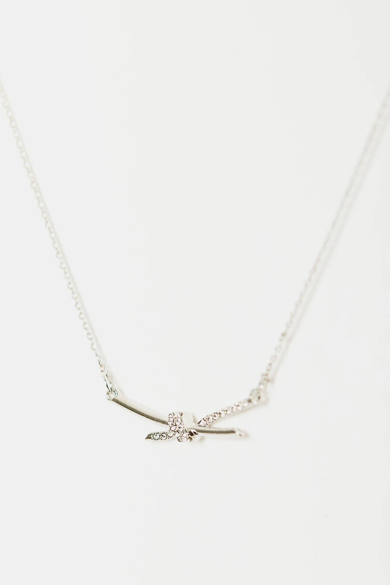 Rhinestone Knot Charm Necklace