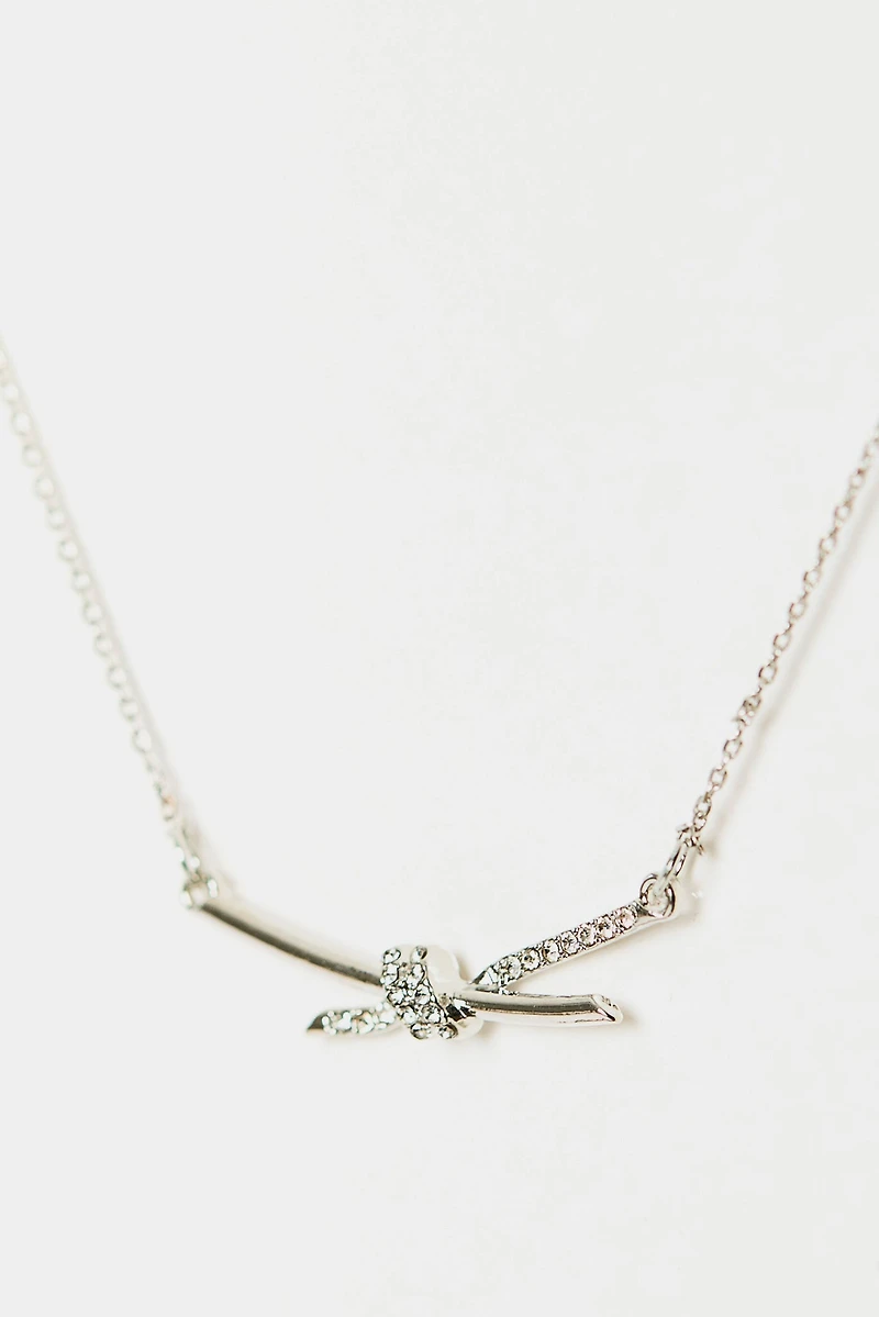 Rhinestone Knot Charm Necklace