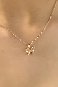 Necklace with Clear Glass Butterfly Pendant