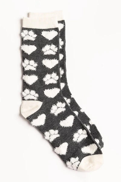 Fuzzy Heart and Paw Socks