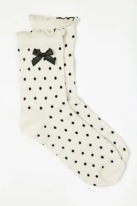 Polka Dot Ruffle-Trim Bow Socks