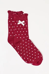 Polka Dot Ruffle-Trim Bow Socks