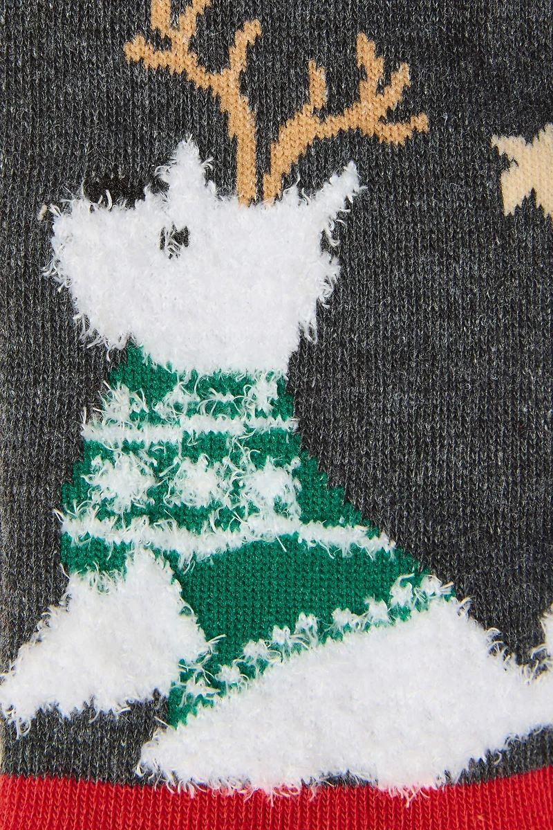 Holiday Fuzzy Scottie Dogs with Stars Socks