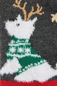 Holiday Fuzzy Scottie Dogs with Stars Socks