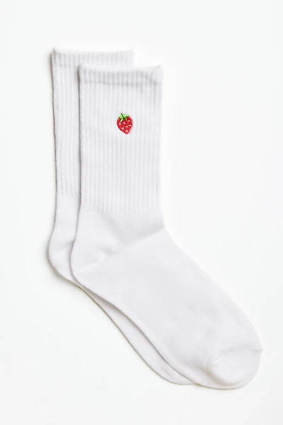 Embroidered Strawberry Ribbed Socks