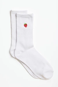 Embroidered Strawberry Ribbed Socks