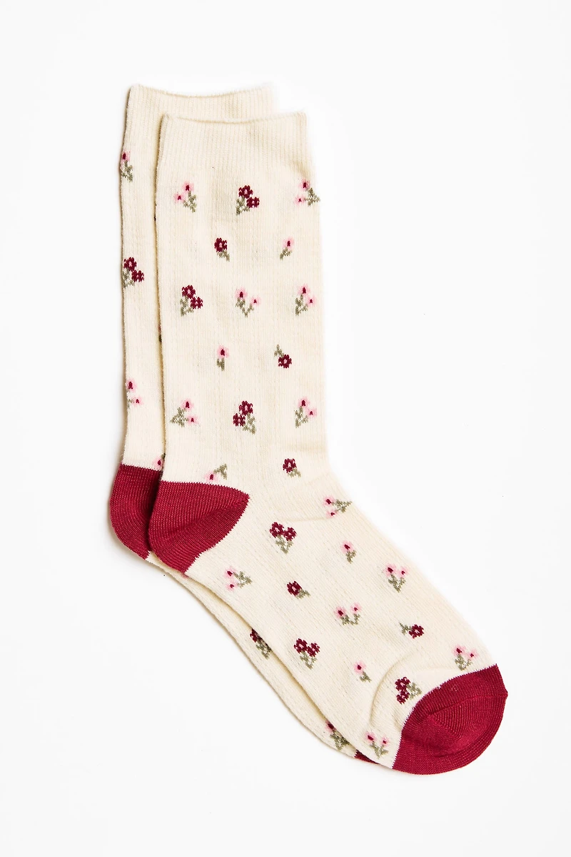 Mini-Flower Socks with Contrast Heel