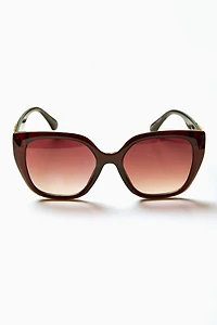 Gold-Trim Rectangular Cat-Eye Sunglasses