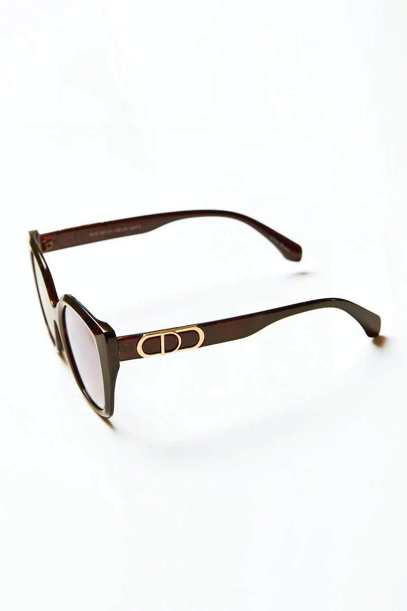 Gold-Trim Rectangular Cat-Eye Sunglasses