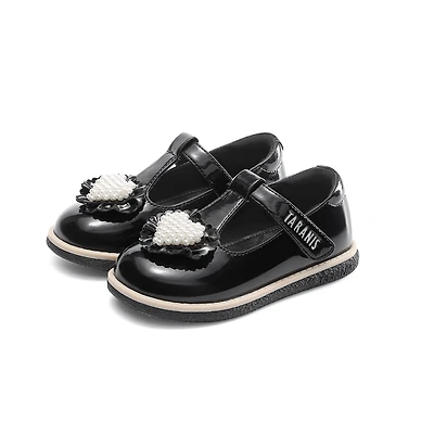 TARANIS Stage 3 Girls' Dress Mary Janes | Pearl Encrusted Heart & Genuine Leather