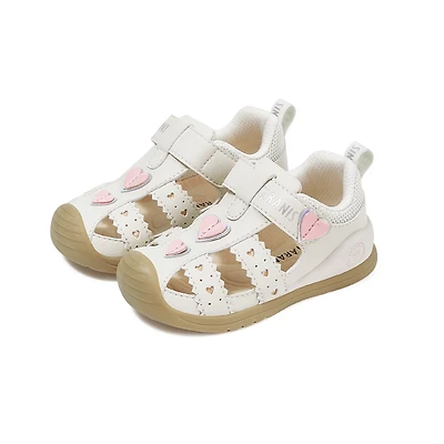 TARANIS Stage 2 Girls Slip-Resistant Sandals - White with Pink Hearts