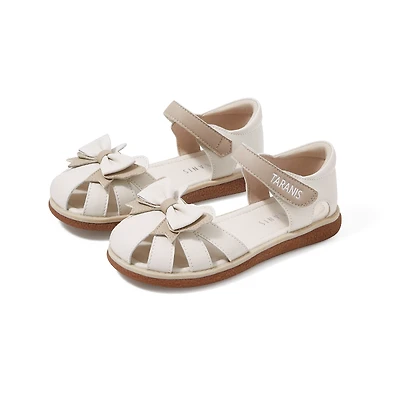TARANIS Stage 4 Girls' Leather Sandals | 3D Sculpted Bow & Adjustable Strap