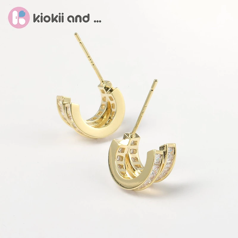 Arch14 Brilliant Double Channel-Set 18K Gold-Plated Huggie Earrings